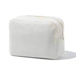 Embroidery Logo Ladies Women Beige Corduroy Zipper Makeup Organizer Men Wholesale Outdoor Toiletry Pouch Travel Cosmetic Bag