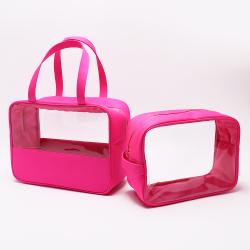Keymey New Design 6 Colors 4 Sizes RTS Waterproof  Toiletry Cosmetic Bag Hot Pink Clear Pouch Makeup Bags Transparent Bags