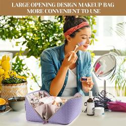 Travel Makeup Pouch With Handle And Divider Flat Lay Checkered Cosmetic Bags