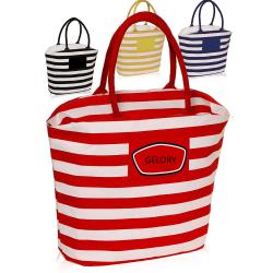 Gelory Factory Direct Supply Custom Rope Handle Style Color Stripe Canvas Beach Bag With Zipper