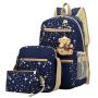 Star Printed Canvas Backpacks With Bear Pendant 3pcs Set School Bags Bookbags With Crossbody Bag For Teenage Boys Girls