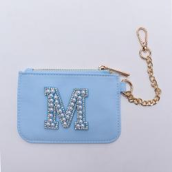 Keymay Popular DIY Chenille Patches Cute Girls Waterproof Small Nylon Wallet Keychain Zipper Coin Purse Keychain Coin Purse