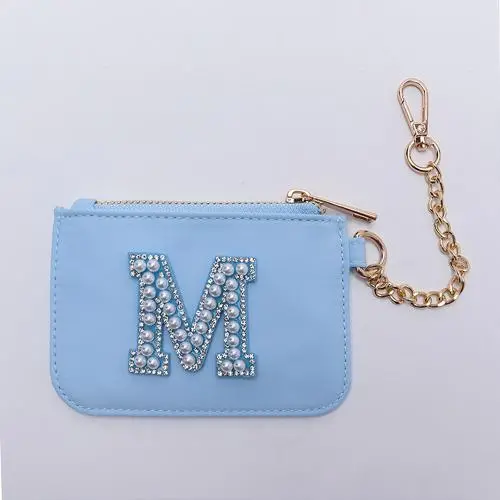 Keymay Popular DIY Chenille Patches Cute Girls Waterproof Small Nylon Wallet Keychain Zipper Coin Purse Keychain Coin Purse