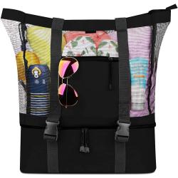 Gelory Detachable Beach Cooler Large Capacity Ultra Durable Padded Handle Mesh Beach Tote Bag for Women