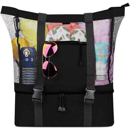 Gelory Detachable Beach Cooler Large Capacity Ultra Durable Padded Handle Mesh Beach Tote Bag for Women