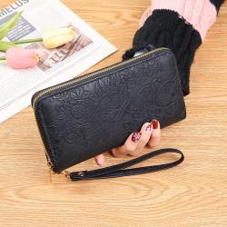 New Ladies Simple Wallet with Long Zipper Clutch Bag Cross-Border Embossed Mobile Phone and Banknote Clip Waterproof