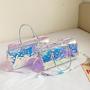 Custom Logo Stylish Laser Jelly Gym Yoga Luggage Handbag Transparent Pvc Holographic Travel Duffel Bag