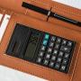OEM Custom Calculator Business Portfolio Simple Style Handmade PU Leather Zipper A4