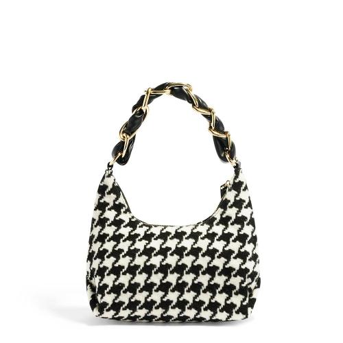 Wholesale Woven Fabric Houndstooth Women Handbag Tweed Fabric Oem Purses And Handbags