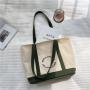 Women's simple monogram embroidery shopping canvas bag fashion trend single shoulder bag large capacity color patchwork handbag