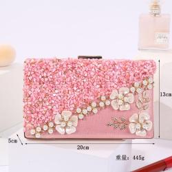 New arrival sequin bag women handbags lady purse beautiful flower pink clutch evening bags for party purse