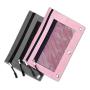 Gelory 3 Ring Zipper Pulls Double Pockets Pencil Case with Clear and Mesh Window Binder Pencil Pouches