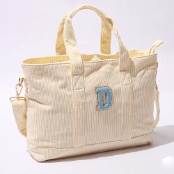 Beach Tote Bag 2022 New Design Shopping Bag Foldable Corduroy Tote Bag Custom With Letter Patches