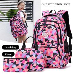 Wholesale Price Large Capacity Schoolbags Manufacturer Supply Geometric Printed Kids School Backpack Primary Junior Bookbag