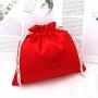 Wholesale Custom Logo Printing Red Satin Hair Bundle Extension Packaging Bag Luxury Soft Drawstring Gift Underwear Silk Pouch