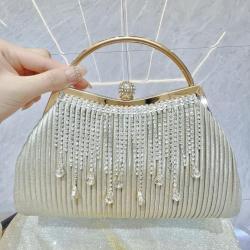 New design ladies dress bag satin wedding bags women's bag custom evening clutch handbag rhinestone tassels handbags