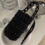 2024 Fashion Mini Acrylic Beaded Woven Handbag Contrast Color Design One Shoulder Crossbody Braided Bucket Bag Women