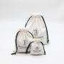 Custom Black Logo Printed Canvas Gift Makeup Pouch Luxury Skincare Dust Cosmetic Packaging Drawstring Bag