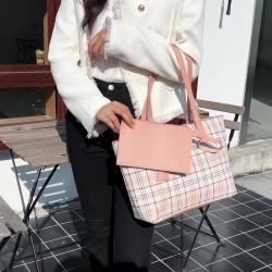 2024 Ladies Korean Style Handbag Large Capacity Check Print Tote Bag Single Strap New Fashionable Shopping Shoulder Bag Women