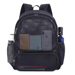 Gelory Wholesale Heavy Duty Semi-Transparent Mesh Sports Backpack Custom See Through College Student Backpack with Reflective Stripes
