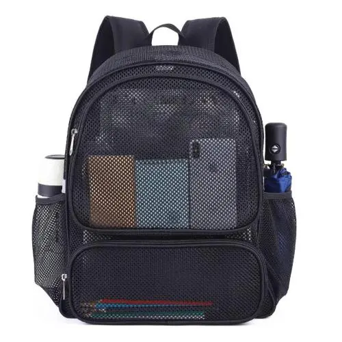 Gelory Wholesale Heavy Duty Semi-Transparent Mesh Sports Backpack Custom See Through College Student Backpack with Reflective Stripes