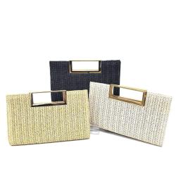 Summer Straw Plaited Casual Travel Clip Clutch Purse for Women Ladies Beach Handbag Clutch Chain Bag for Wedding Party Wholesale