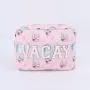 Keymay Wholesale  Embroidered Letter Patches Makeup Cosmetic Organizer Travel Nylon Zipper Waterproof Girls Custom Cosmetic Bag