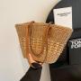 2024 simple hollow out paper straw woven bags casual fashion shoulder beach bag simple generous woven handbag women's bag