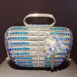 High quality handmade contrasting colors floral decoration rhinestone clutch bag crystal golden evening bags