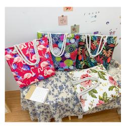 Gelory Fashion Double Sided Pattern Boho Casual Shoulder Bag Large Capacity Women Canvas Bag