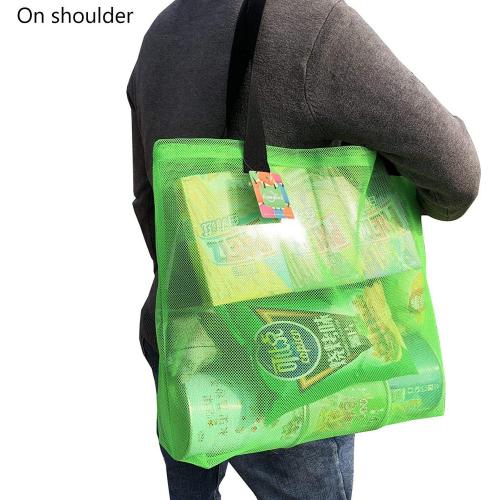 Wholesale 2024 Travel Colorful Mesh Beach Tote Bag Extra Large Mesh Shopping Bag With Drawstring