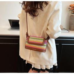 ZWY329 New Fashion Summer Beach Ladies Straw Bag Wholesale Hot Sale Rainbow Shoulder Crossbody Bag Zipper Daily PU Women Bag