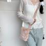 New autumn plush soft shoulder bag light pink mini lipstick bag pleated smooth crossbody bag