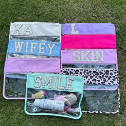 Keymay RTS 19 Colors Plain Nylon Transparent PVC Flat Cosmetic Bag Make Up Pouches Letter Sew Zipper Bag Clear Flat Makeup Pouch