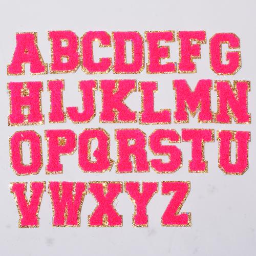 Stock Self Adhesive 3M Backing Neon Pink Multi Color Gold Glitter Trim Alphabet A-Z  Iron Sew on Retro Chenille Embroidery Patch