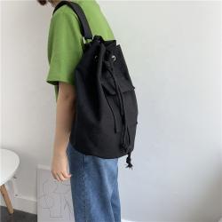 Korean Women's New Fashion Simple One-Shoulder Slanting Cross Bag Drawstring Pleated Large Capacity Canvas Bucket Shoulder Bag