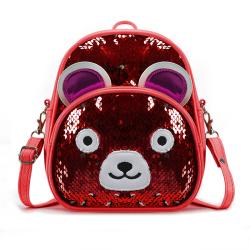 Fashion Leather Kids School Bag Sling Purse Cartoon Bear Girls Sequin Crossbody Bag
