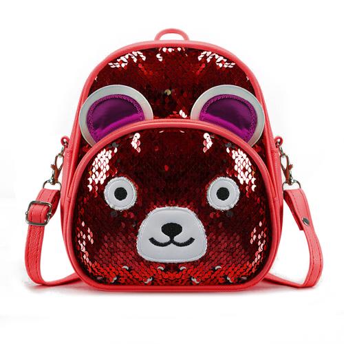 Fashion Leather Kids School Bag Sling Purse Cartoon Bear Girls Sequin Crossbody Bag