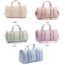 Keymay RTS Custom Logo Cute Gingham Ruffle Overnight Duffle Bag Women Weekender Organizer Travel Bags Duffle Travel Bag