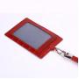 OEM ODM Custom LOGO Real Embossed Cowhide Leather Employee Name Badge ID Card Holder With Lanyard