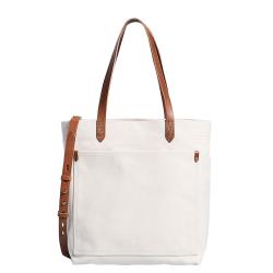 Adjustable straps inner pockets medium transport canvas tote bag leather handle