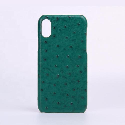 OEM ODM Custom embossed ostrich pattern cowhide leather smart mobile cell phone case for iPhone 12 13 14 15 pro  max plus