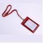 OEM ODM Custom LOGO Real Embossed Cowhide Leather Employee Name Badge ID Card Holder With Lanyard