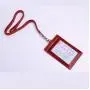 OEM ODM Custom LOGO Real Embossed Cowhide Leather Employee Name Badge ID Card Holder With Lanyard