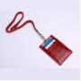 OEM ODM Custom LOGO Real Embossed Cowhide Leather Employee Name Badge ID Card Holder With Lanyard