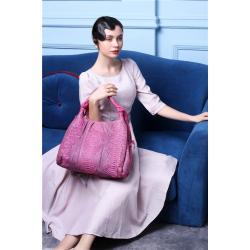 OEM ODM Customized Luxury Vintage Pink Genuine Real Snake Skin Leather Women Lady Hobo Tote Handbag