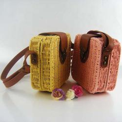 Candy Color Square Lovely Straw Woven Satchel Messenger Women Rattan Beach Crossbody Shoulder Bag
