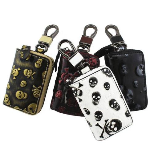 Fashion Real Cowhide Leather Car Key Pouch Unisex Zipper Car Key Bag With Car Key Ring