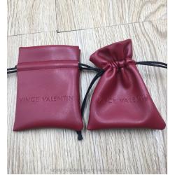 Red Wine PU Leather Drawstring Bag For Gift
