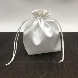 Plain Square Bottom Satin Jewelry Pouch, Cosmetic Satin Drawstring Pouch